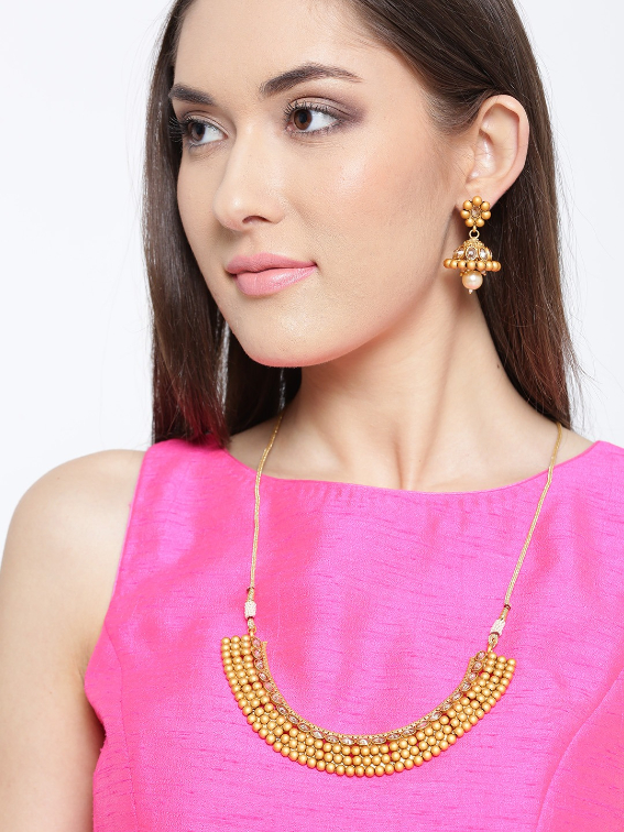 YouBella Beige Gold-Plated Beaded Jewellery Set