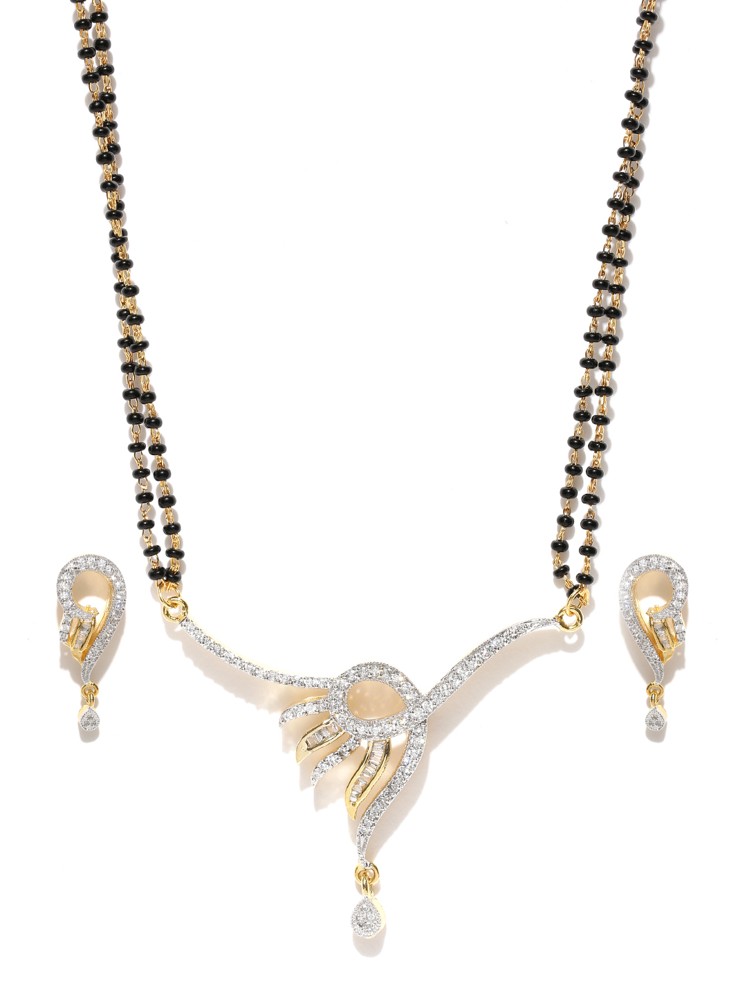 YouBella Black Gold-Plated Stone-Studded Mangalsutra  Earrings Set