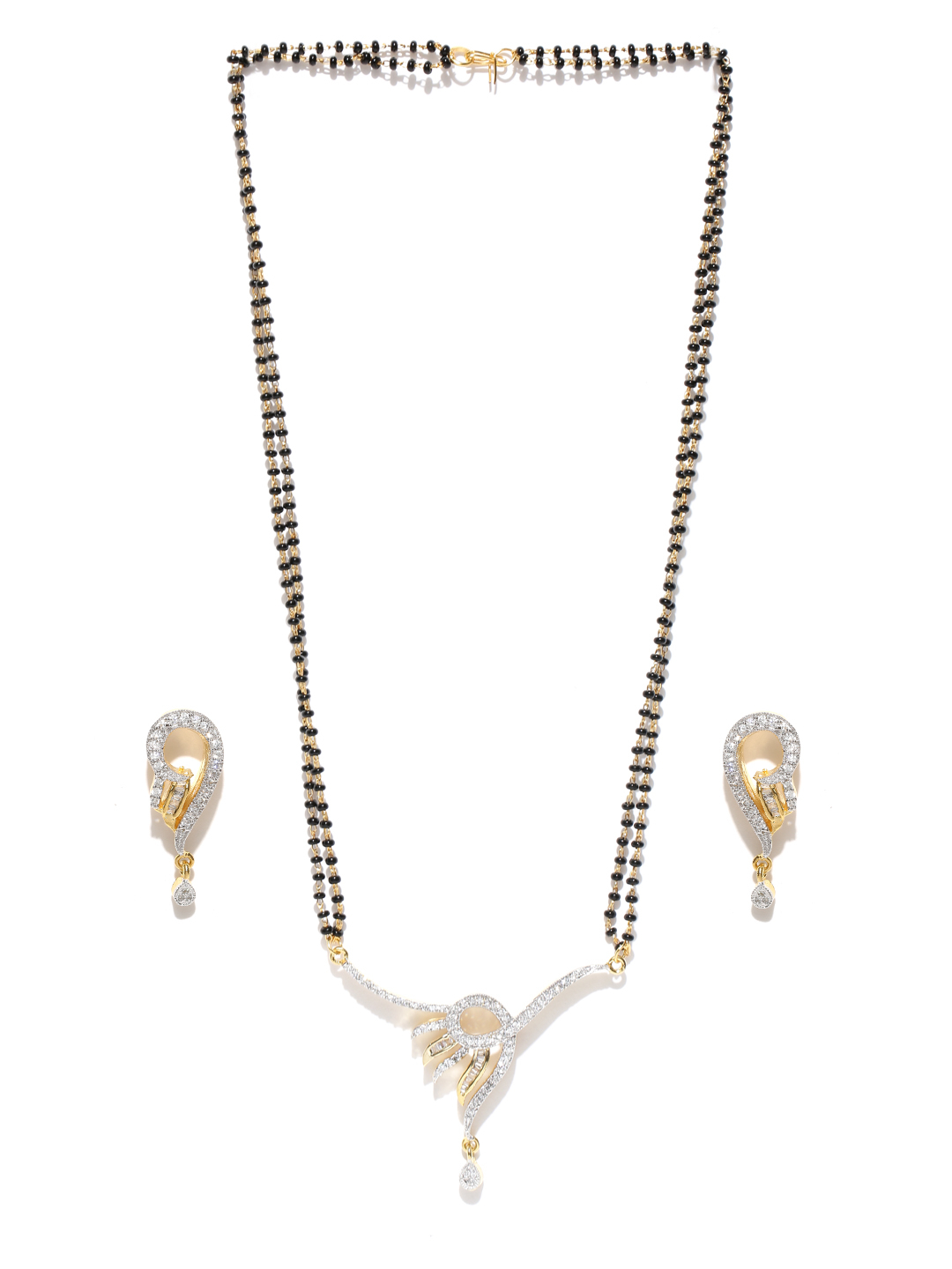 YouBella Black Gold-Plated Stone-Studded Mangalsutra  Earrings Set