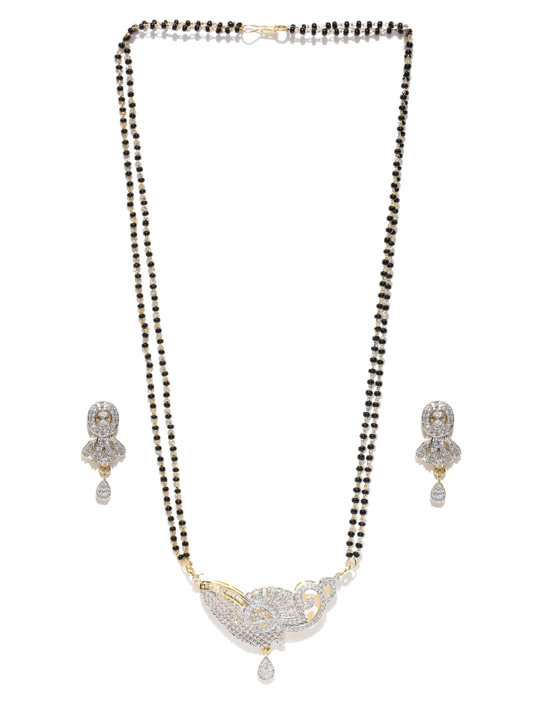YouBella Black Gold-Plated Stone-Studded Mangalsutra  Earrings Set