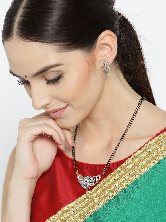YouBella Black Gold-Plated Stone-Studded Mangalsutra  Earrings Set