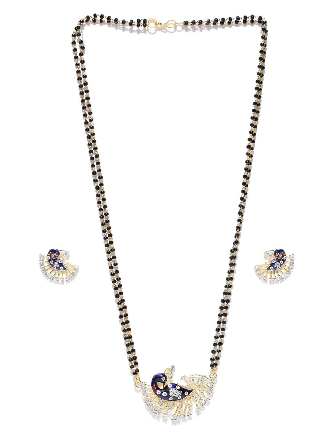 YouBella Black Gold-Plated Stone-Studded Peacock-Shaped Mangalsutra  Earrings Set