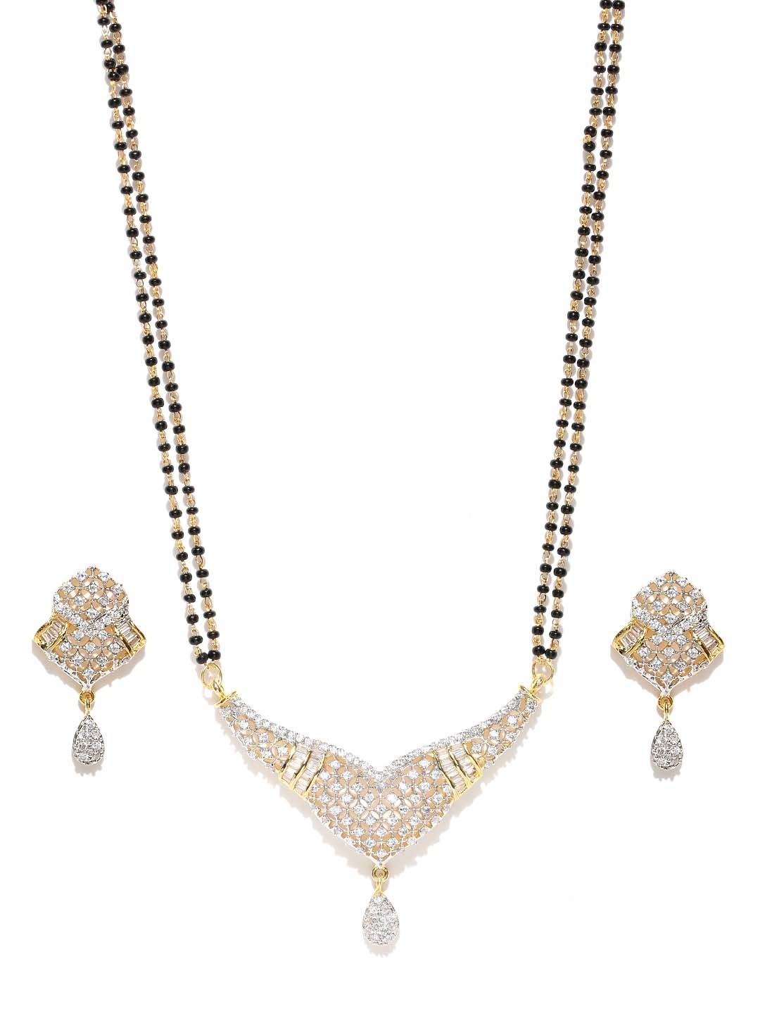 YouBella Black Gold-Plated Stone-Studded Mangalsutra  Earrings Set