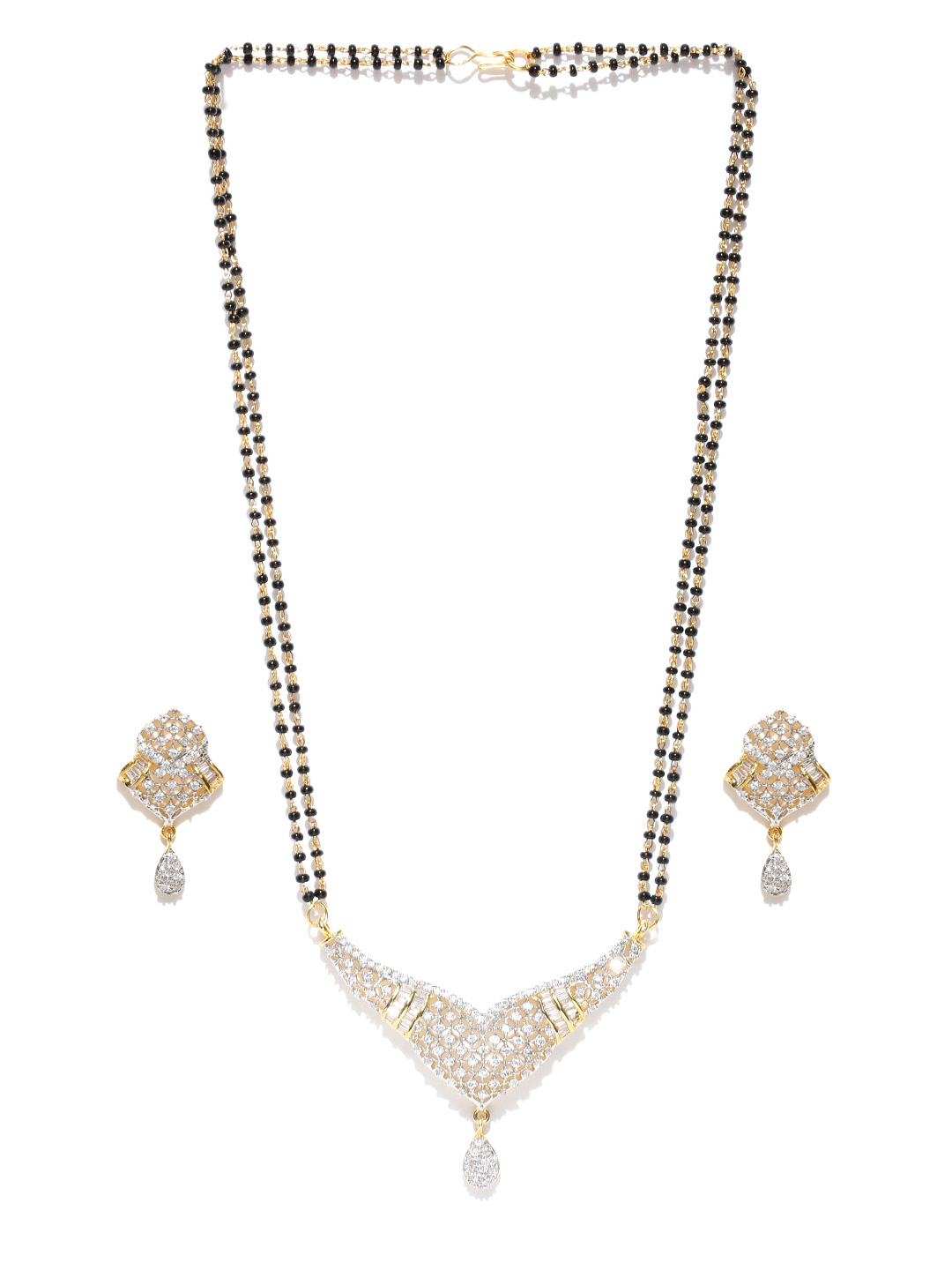 YouBella Black Gold-Plated Stone-Studded Mangalsutra  Earrings Set