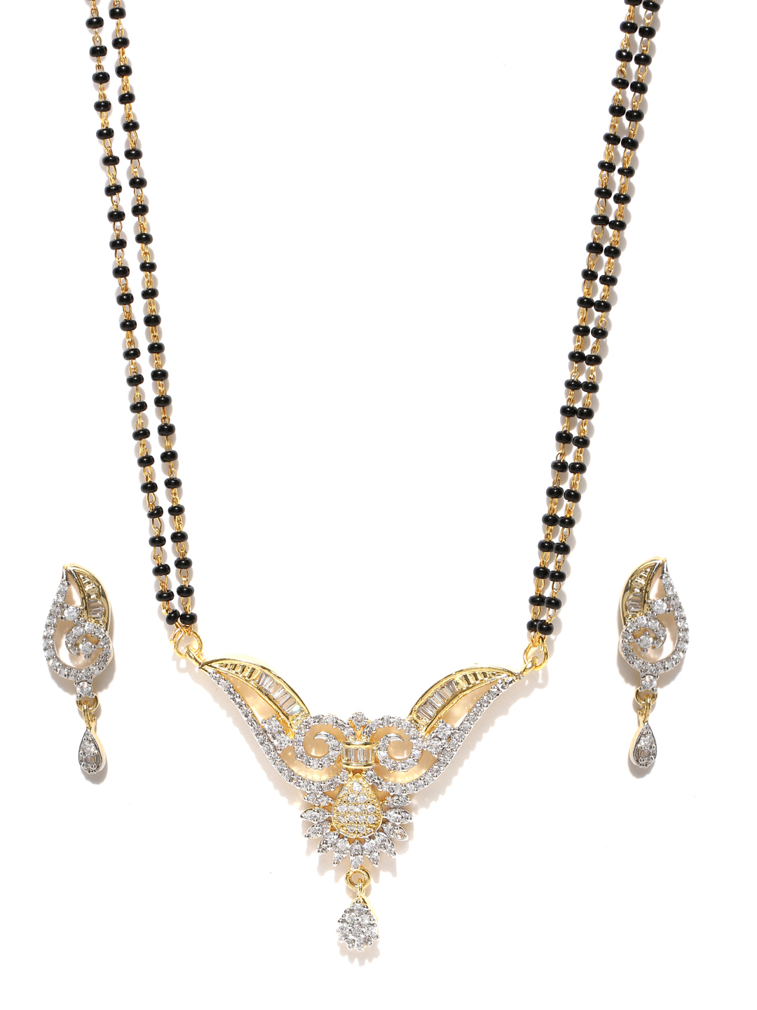 YouBella Black Gold-Plated Stone-Studded Mangalsutra  Earrings Set
