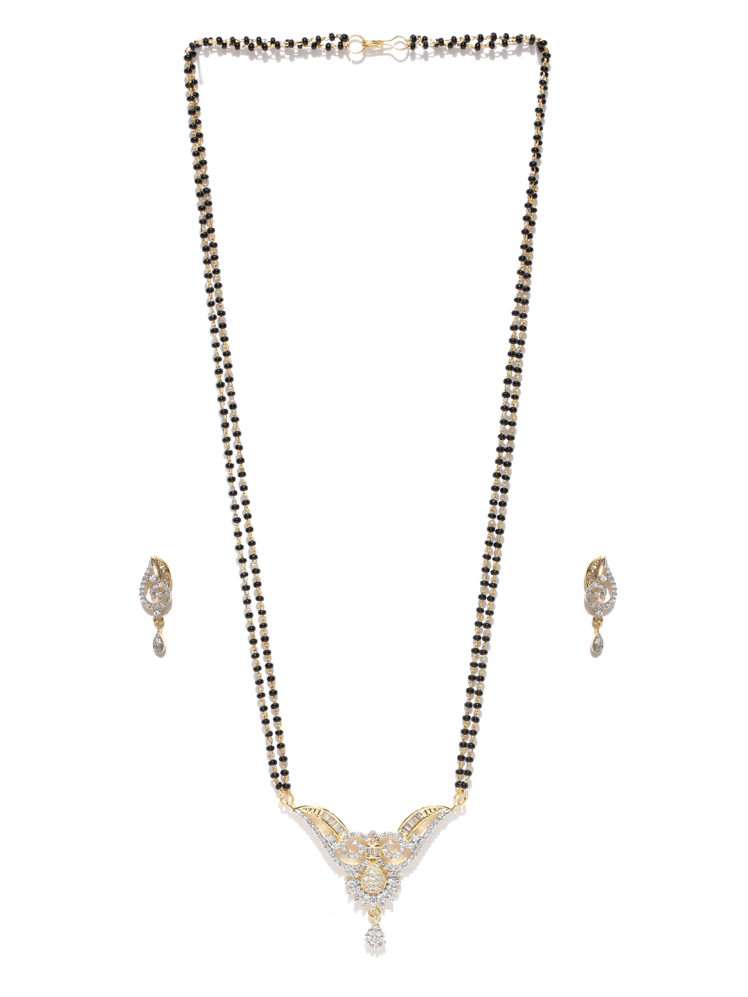 YouBella Black Gold-Plated Stone-Studded Mangalsutra  Earrings Set