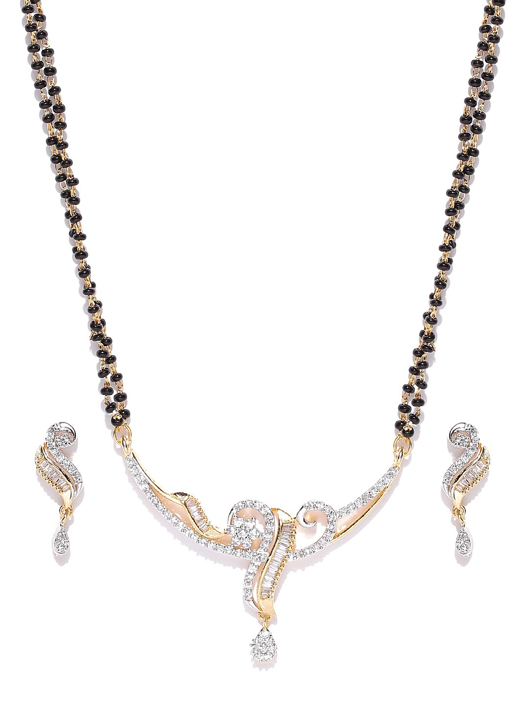 YouBella Black Gold-Plated American Diamond-Studded Mangalsutra  Earrings Set