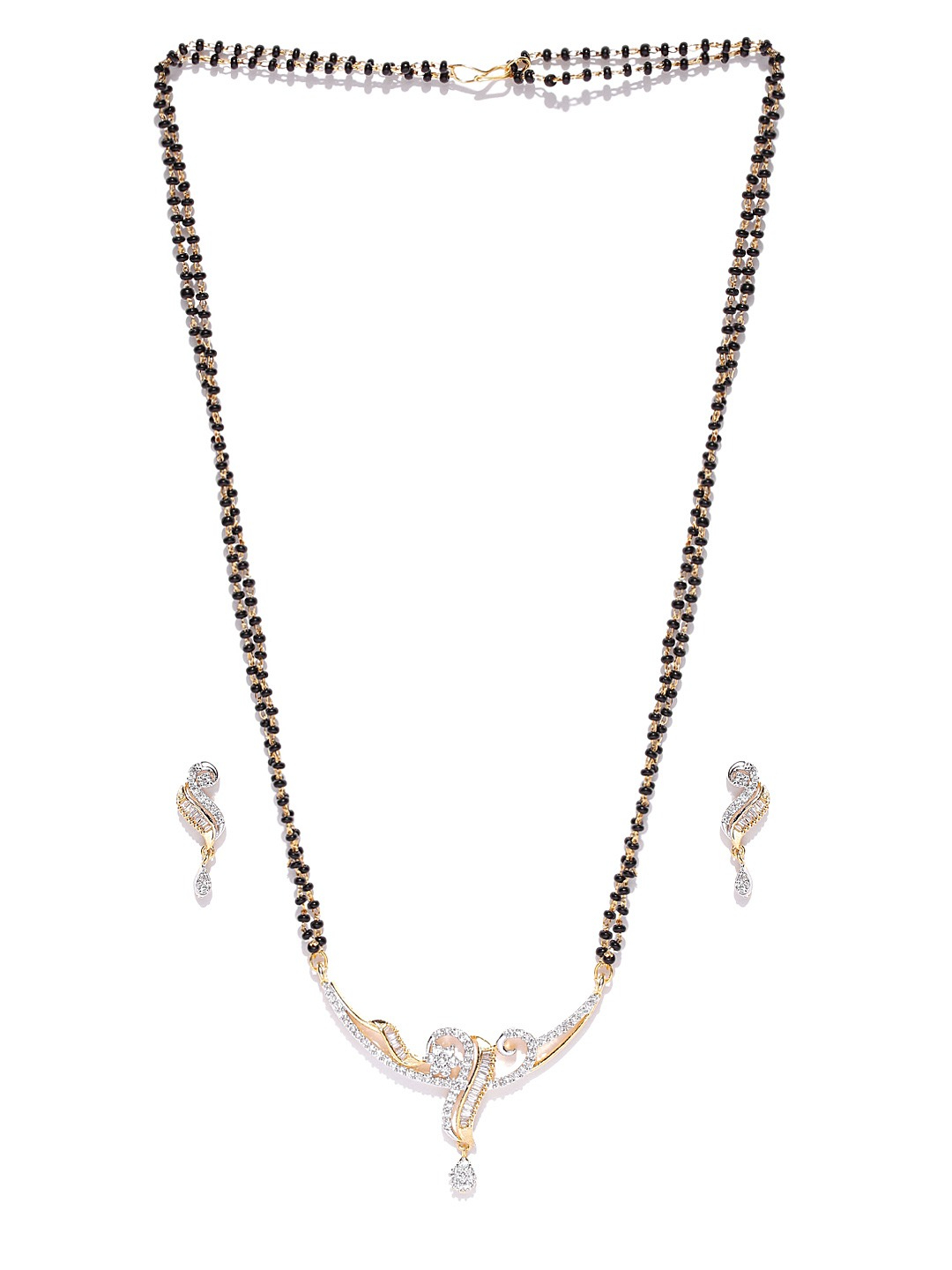 YouBella Black Gold-Plated American Diamond-Studded Mangalsutra  Earrings Set
