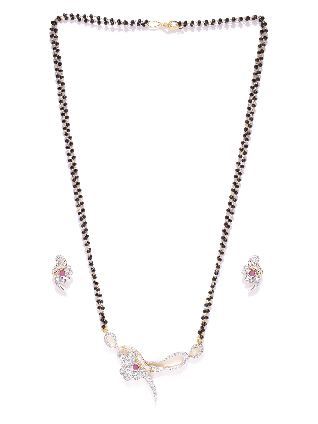 YouBella Black Gold-Plated American Diamond-Studded Mangalsutra  Earrings Set