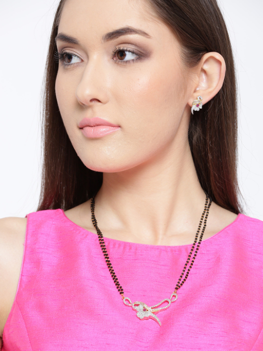 YouBella Black Gold-Plated American Diamond-Studded Mangalsutra  Earrings Set