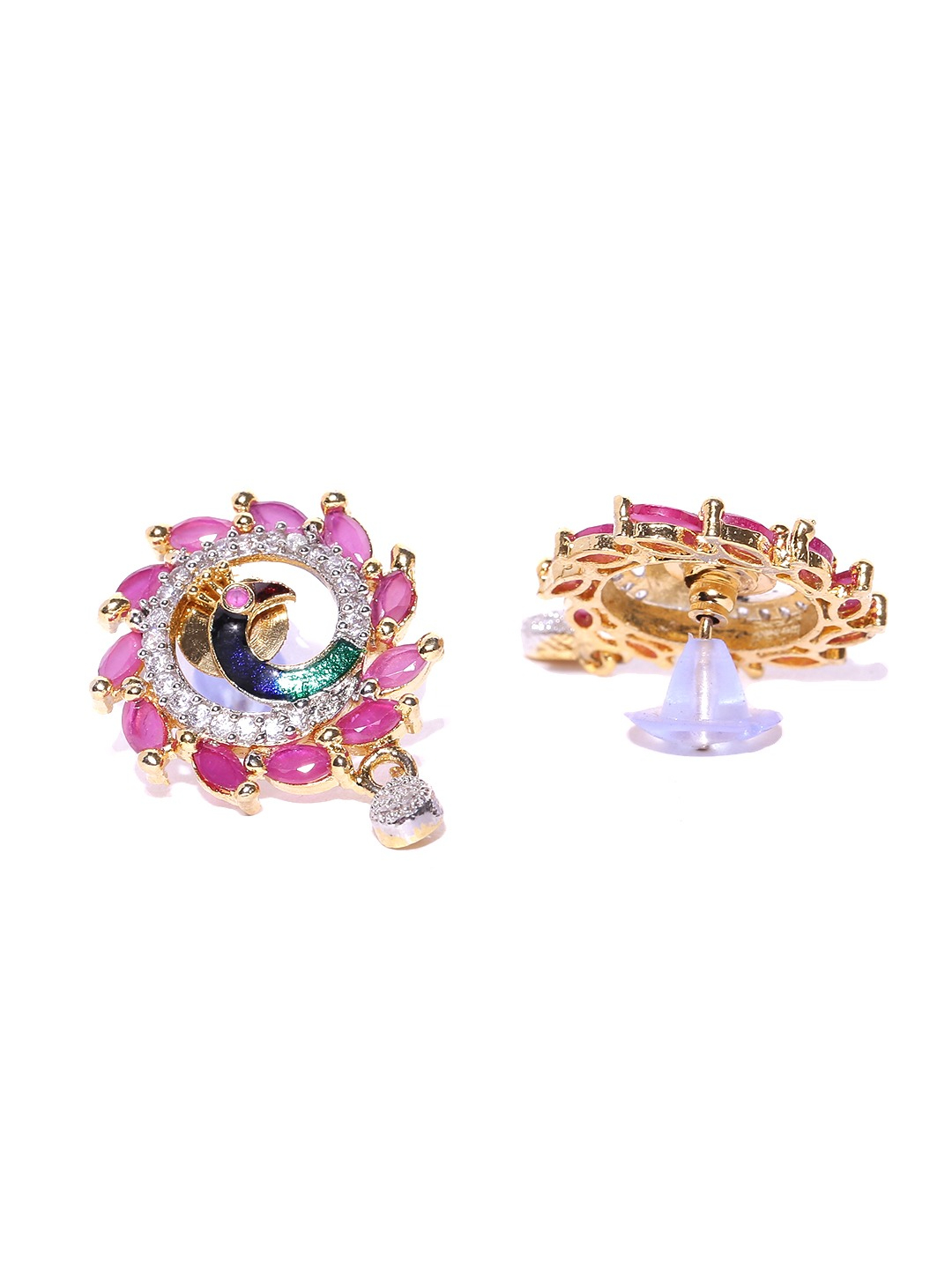 YouBella Pink  Gold-Toned Peacock-Shaped Stone-Studded Jewellery Set