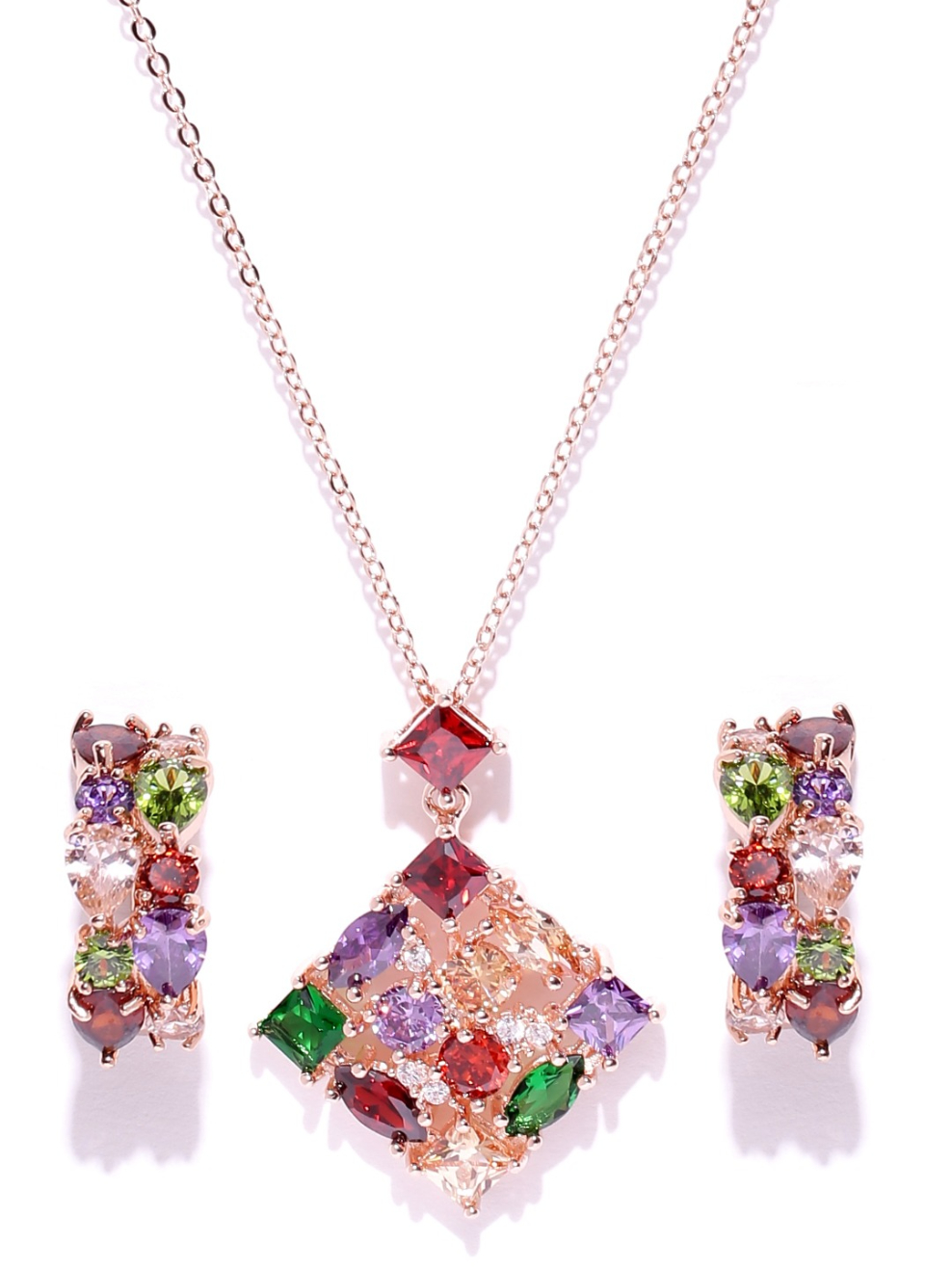 YouBella Multicoloured Zircon Stone-Studded Jewellery Set