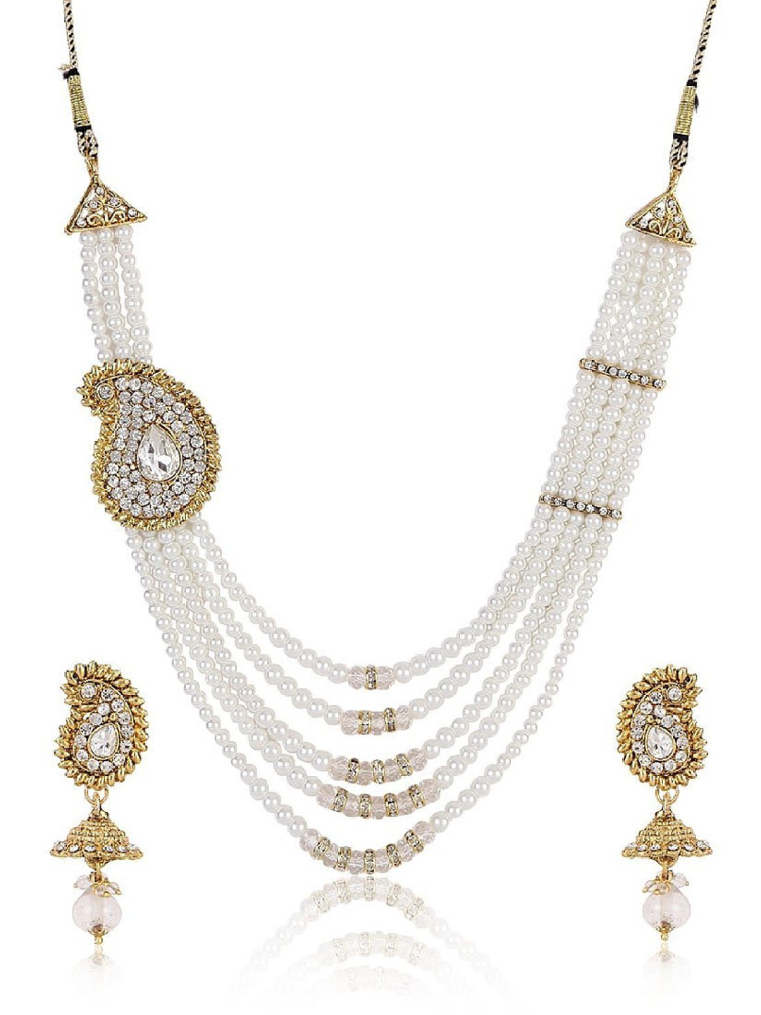 YouBella Jewellery American Diamond Pearl Necklace Set wih Earrings For Women and Girls