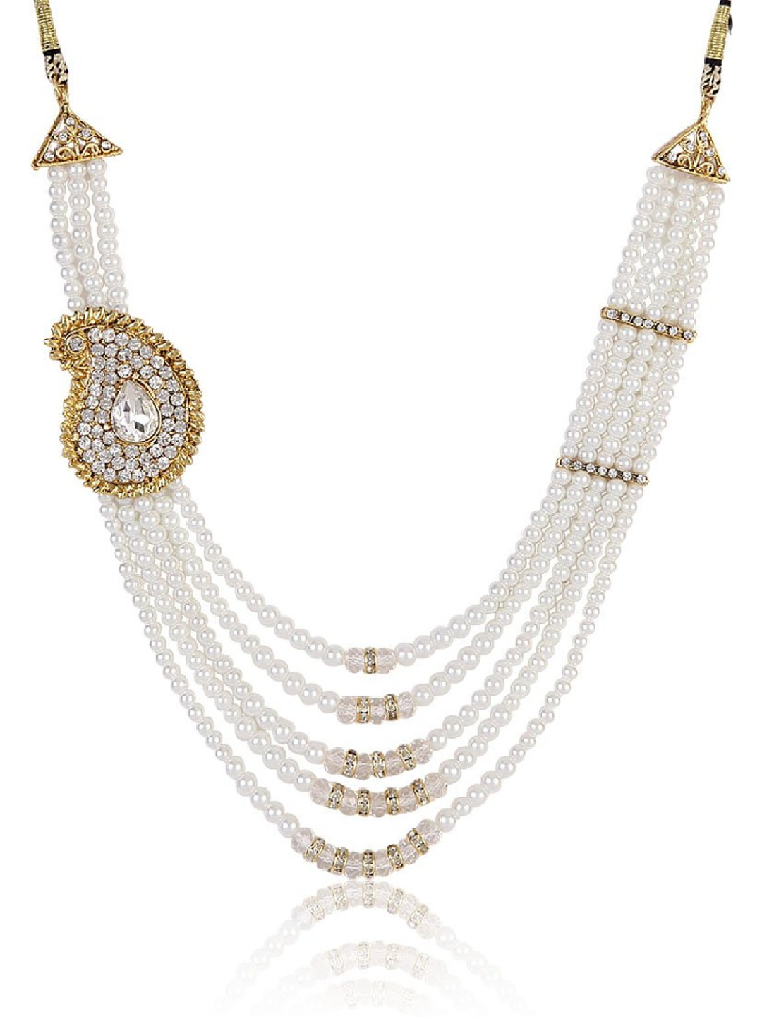 YouBella Jewellery American Diamond Pearl Necklace Set wih Earrings For Women and Girls