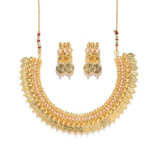 YouBella Jewellery Pearl Temple Coin Traditional Necklace Set for Women Jewellery with Earrings for Women