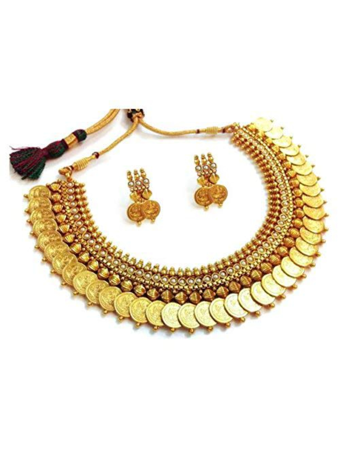 YouBella Jewellery Pearl Temple Coin Traditional Necklace Set for Women Jewellery with Earrings for Women