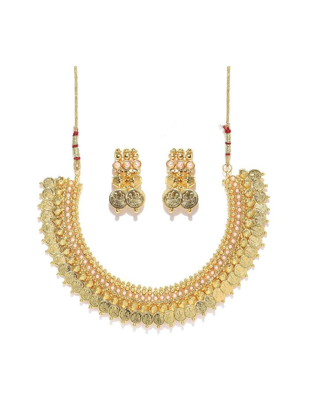 YouBella Jewellery Pearl Temple Coin Traditional Necklace Set for Women Jewellery with Earrings for Women