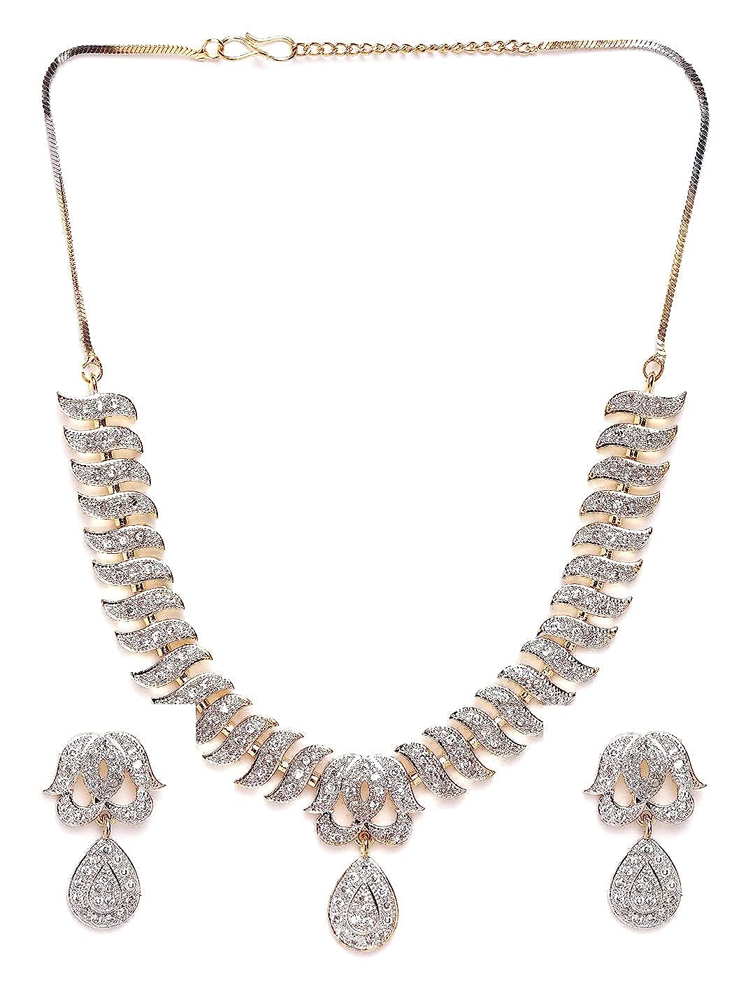 YouBella Stylish Latest Traditional Jewellery Gold Plated and American Diamond Jewellery Set for Women (White)(YBNK_3082_FON)