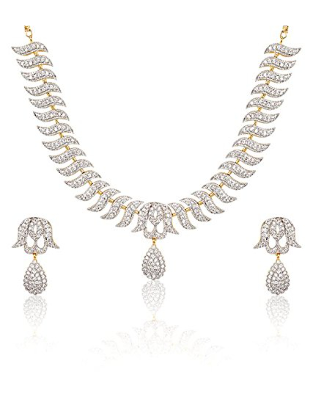 YouBella Stylish Latest Traditional Jewellery Gold Plated and American Diamond Jewellery Set for Women (White)(YBNK_3082_FON)