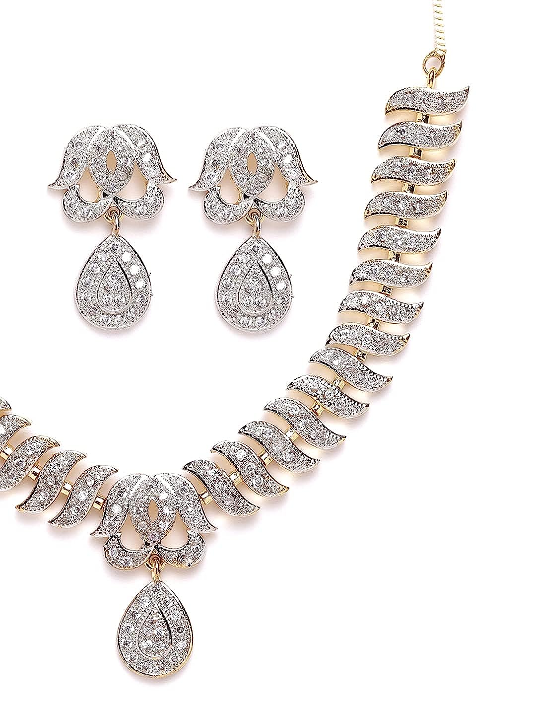 YouBella Stylish Latest Traditional Jewellery Gold Plated and American Diamond Jewellery Set for Women (White)(YBNK_3082_FON)