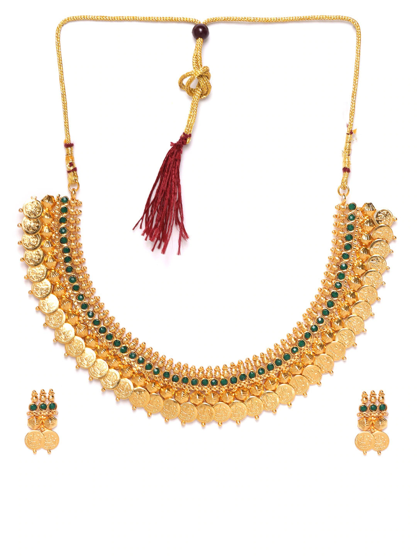 YouBella Green Gold Plated Beaded Coin Jewellery Set