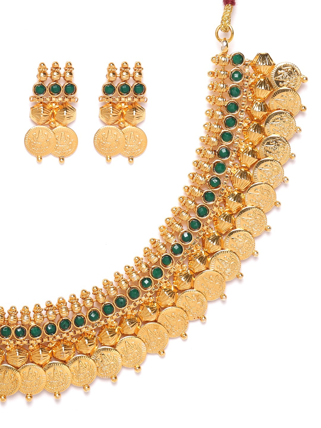 YouBella Green Gold Plated Beaded Coin Jewellery Set