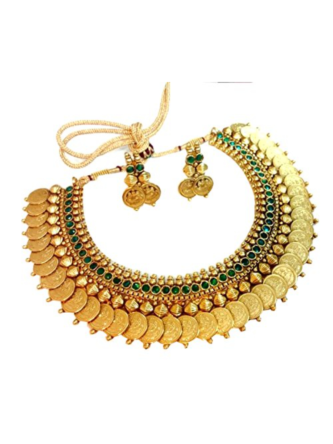 YouBella Green Emerald Temple Coin Necklace Set for Women