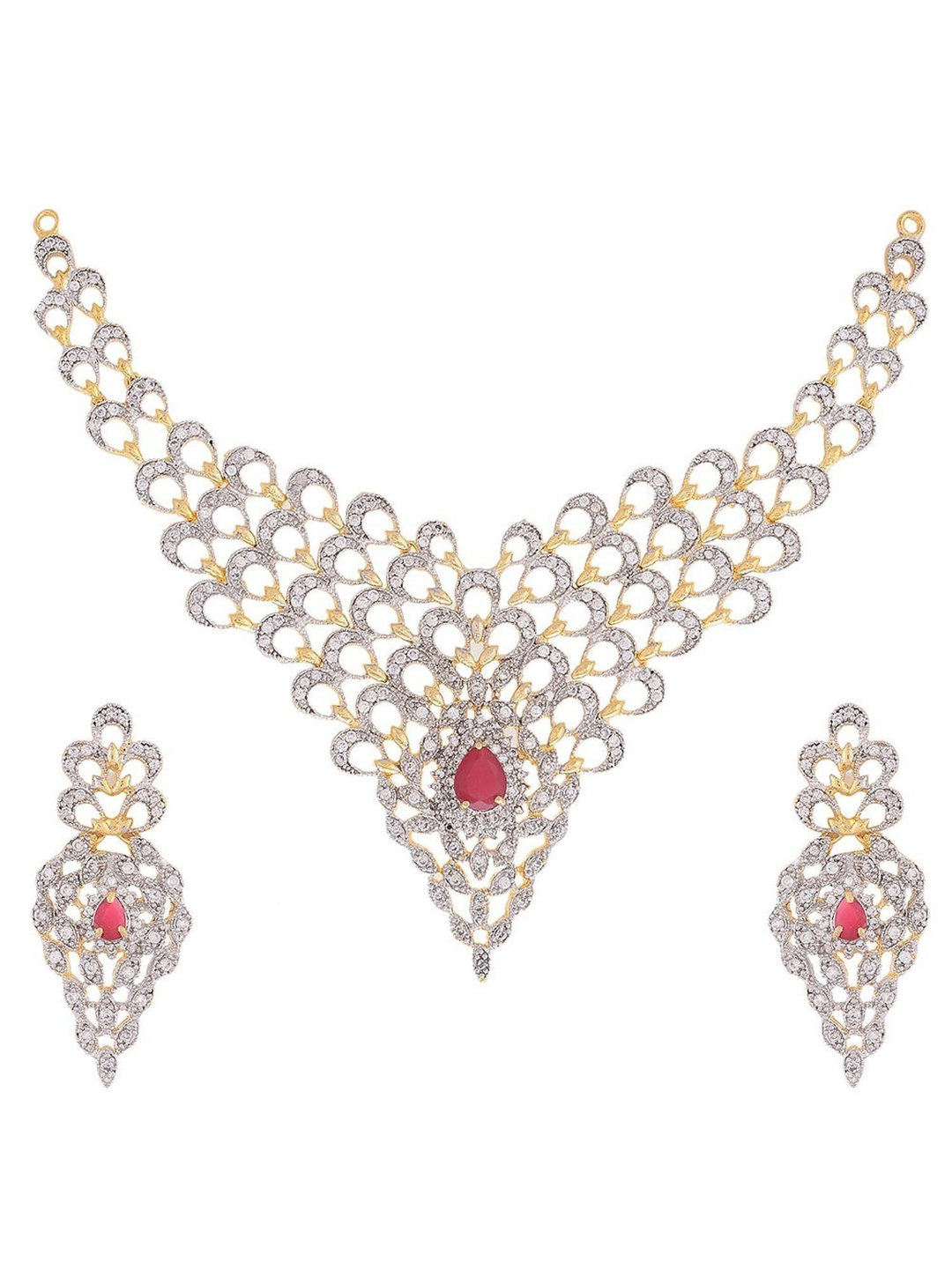 YouBella Jewellery American Diamond Gold Plated Necklace Set with Earrings for Women