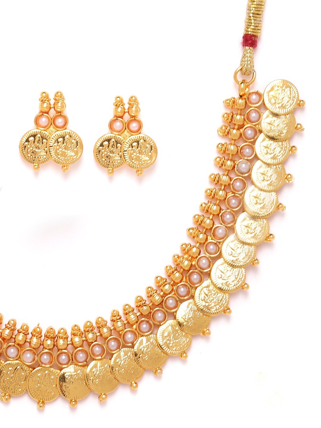 YouBella Off-White Gold Plated Beaded Coin Jewellery Set