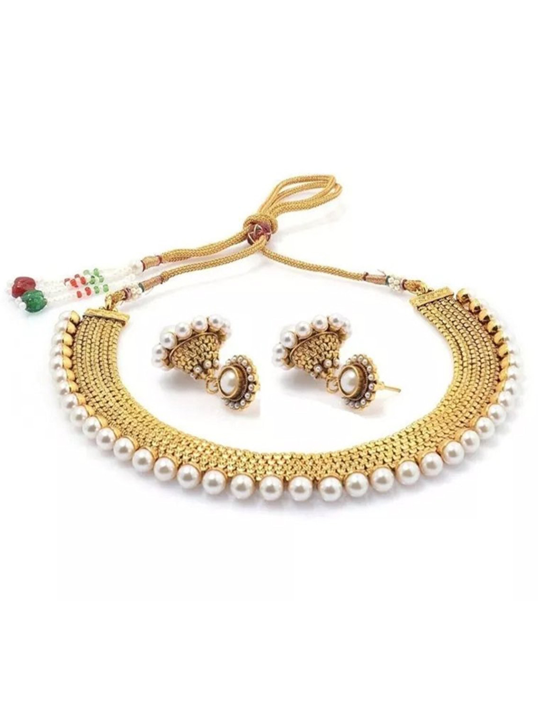 YouBella Jewellery Traditional Pearl Temple Coin Necklace Set/Jewellery Set with Earrings for Women