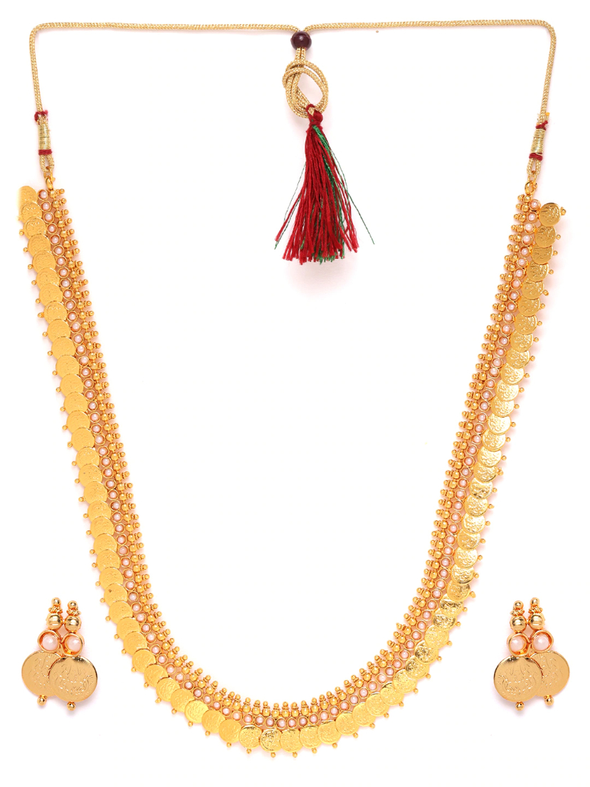 YouBella Off-White Gold Plated Beaded Coin Jewellery Set