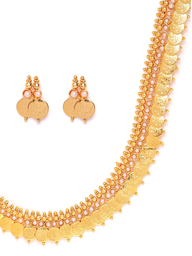 YouBella Off-White Gold Plated Beaded Coin Jewellery Set