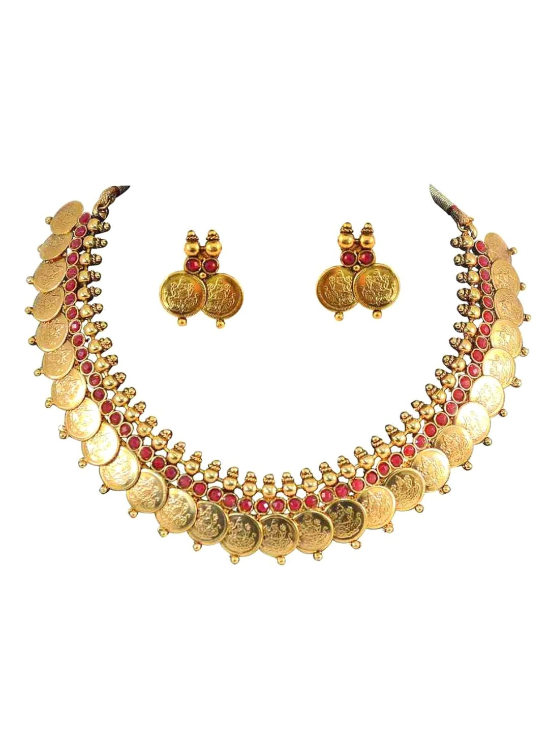 YouBella Traditional Red Temple Coin Necklace Set for Women