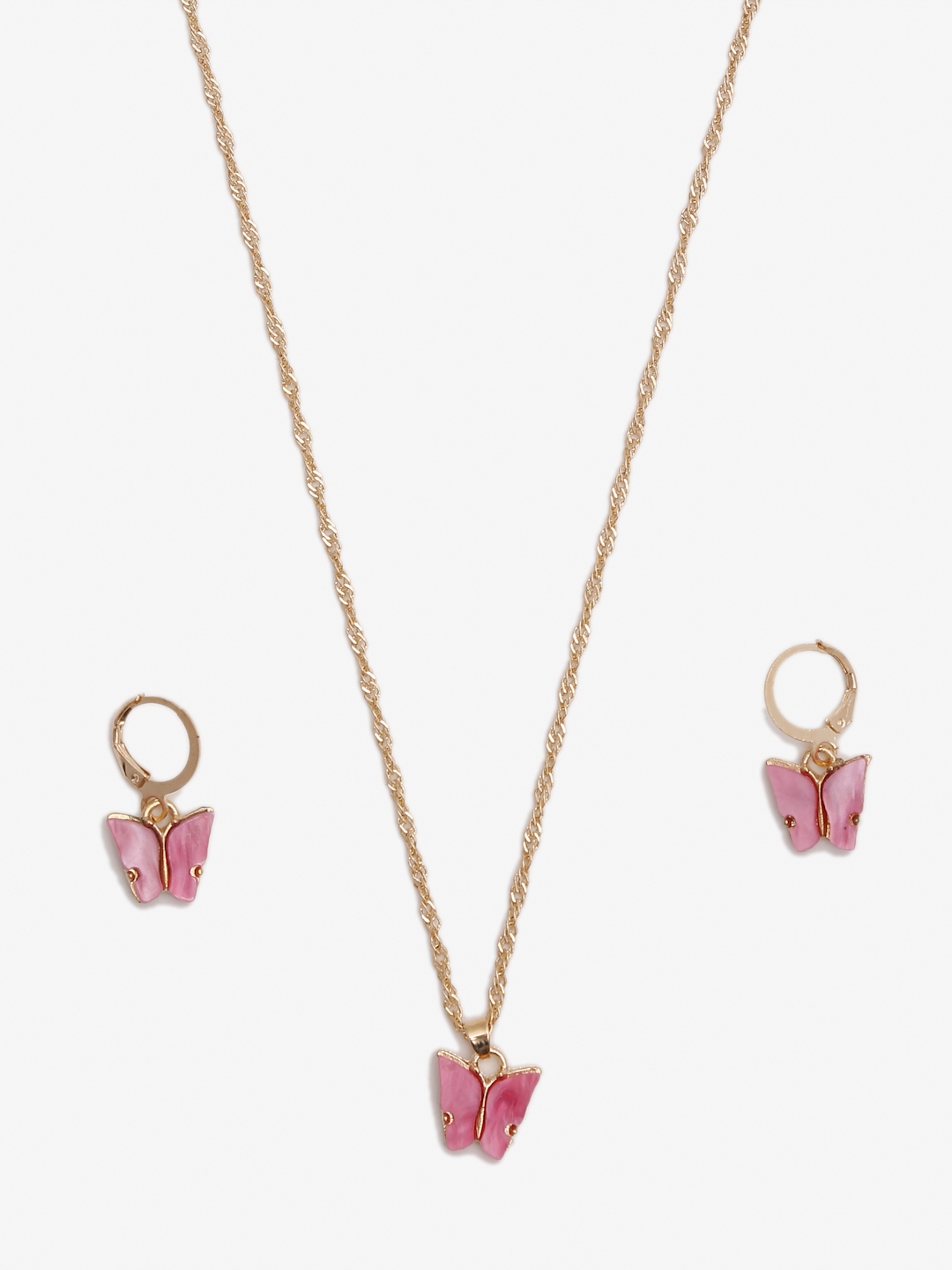 YouBella 
Gold-Plated Pink Butterfly-Shaped Jewellery Set