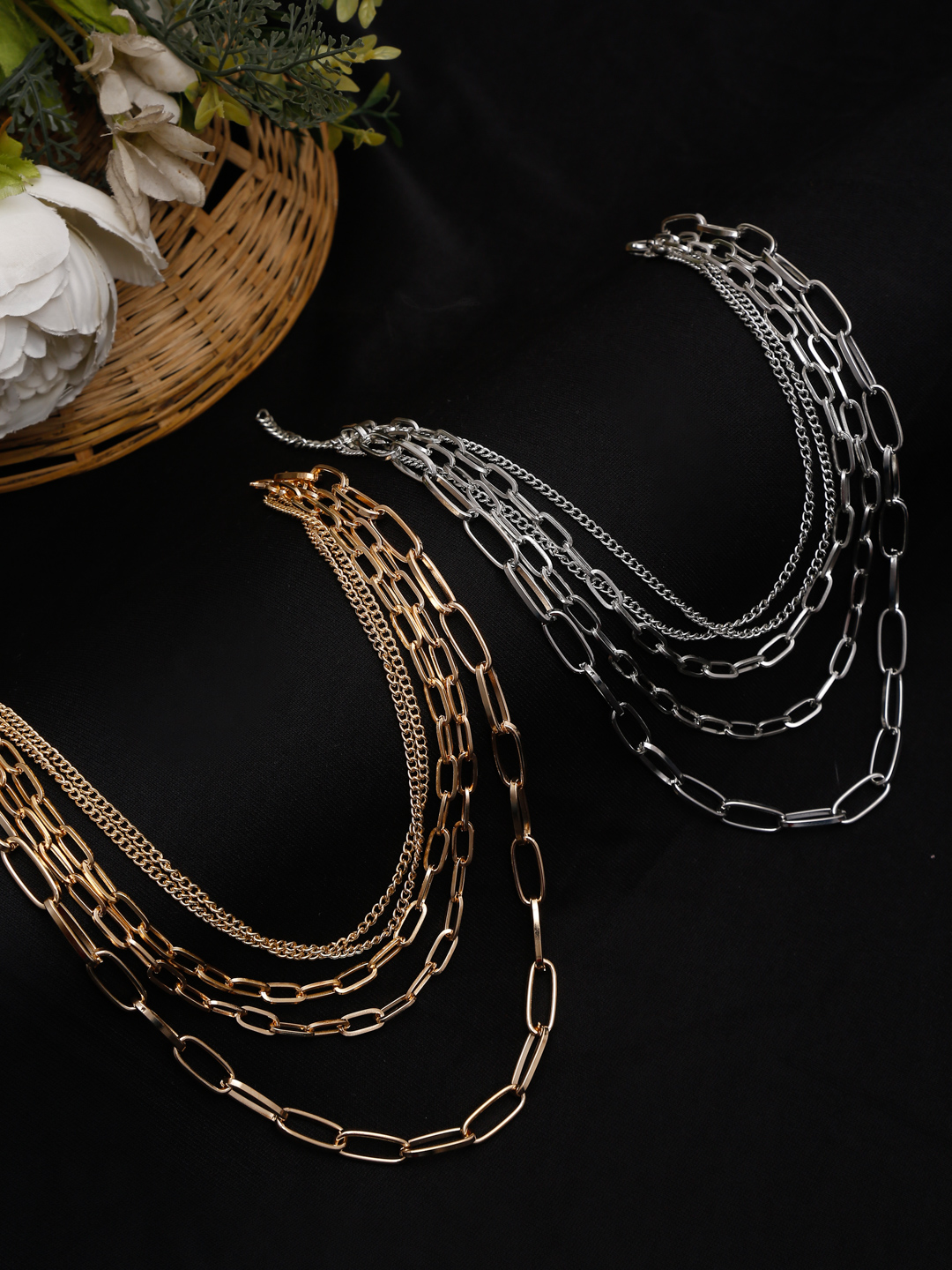 YouBella
Set Of 2 Women Gold-Toned & Silver-Toned Layered Chain