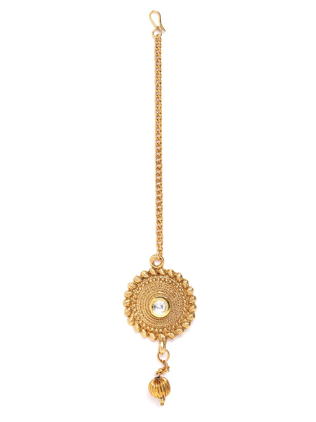 YouBella Gold-Plated Textured Kundan Studded Layered Jewellery Set with Maang Tika