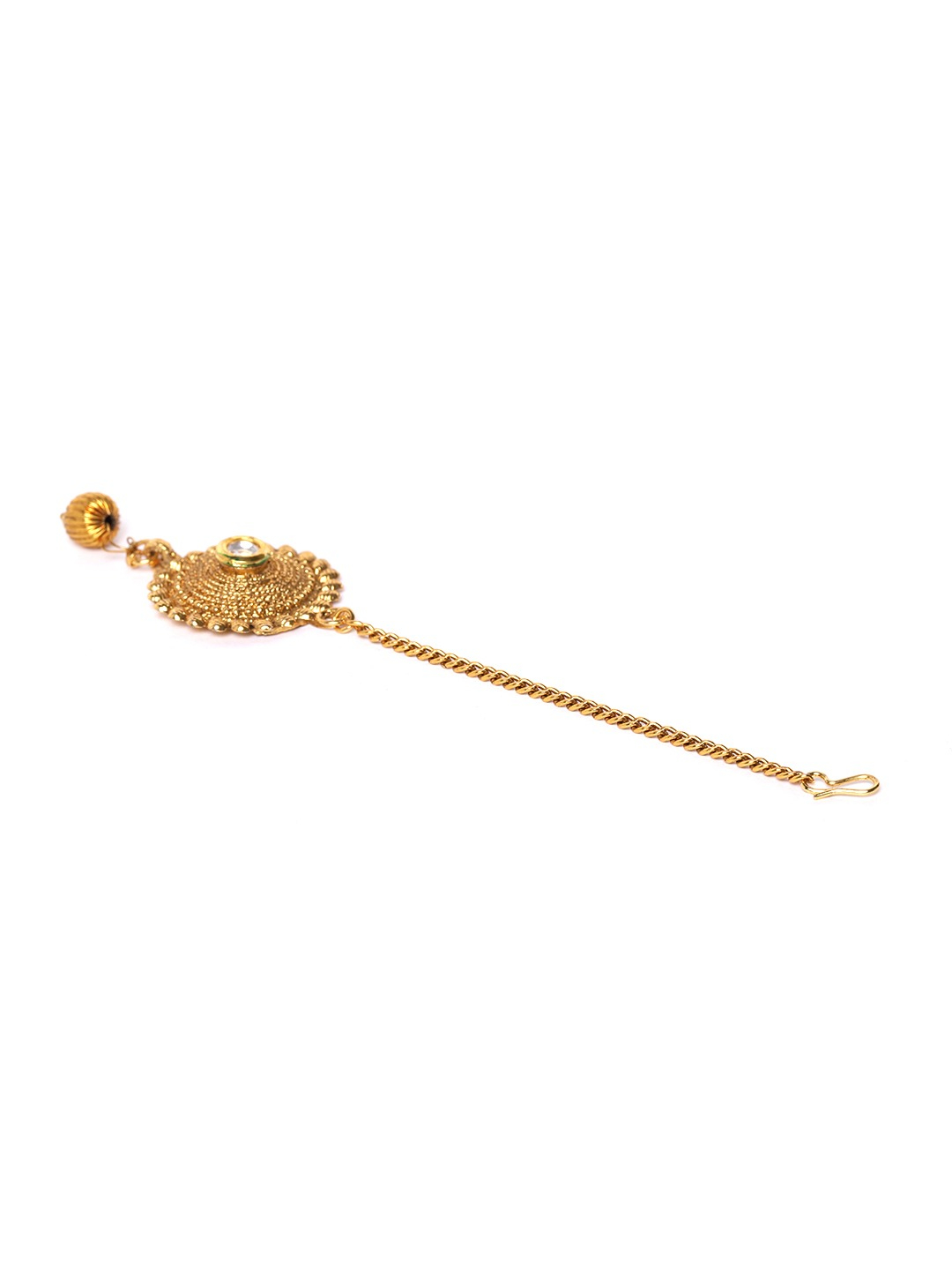 YouBella Gold-Plated Textured Kundan Studded Layered Jewellery Set with Maang Tika
