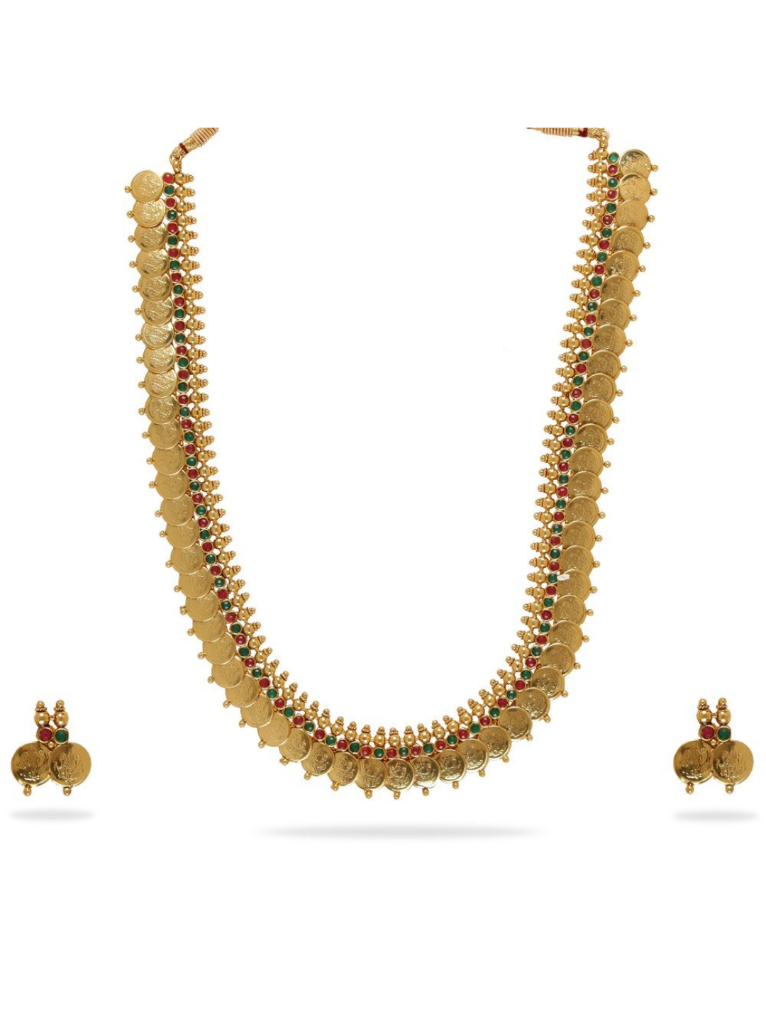 YouBella Long Maharani Red and Green Temple Coin Traditional Necklace Set for Women Jewellery Set with Earrings for Women