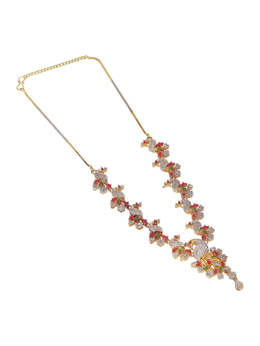 YouBella Jewellery American Diamond Peacock Style Necklace Jewellery Set for Women and Girls, Multi-Color, Medium (YBNK_50131)