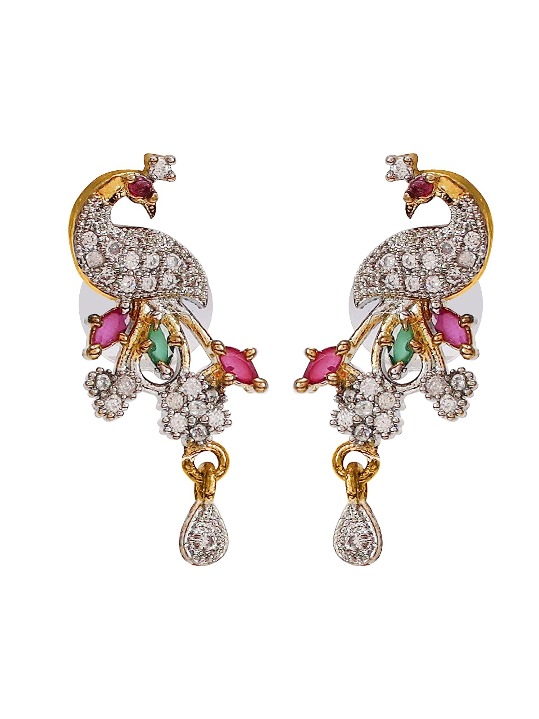 YouBella Jewellery American Diamond Peacock Style Necklace Jewellery Set for Women and Girls, Multi-Color, Medium (YBNK_50131)