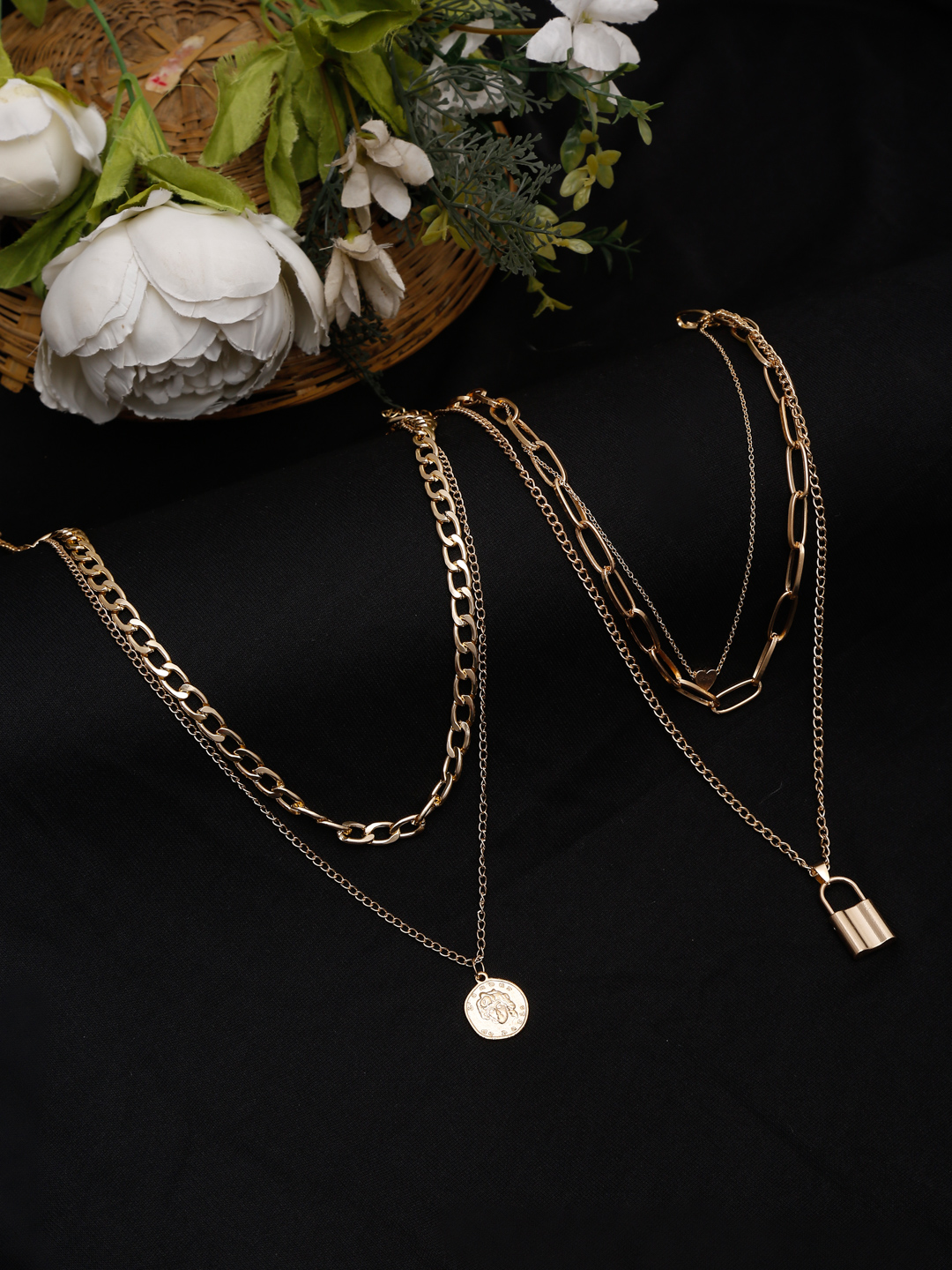YouBella 
Set of 2 Gold-Toned Gold-Plated Layered Necklaces