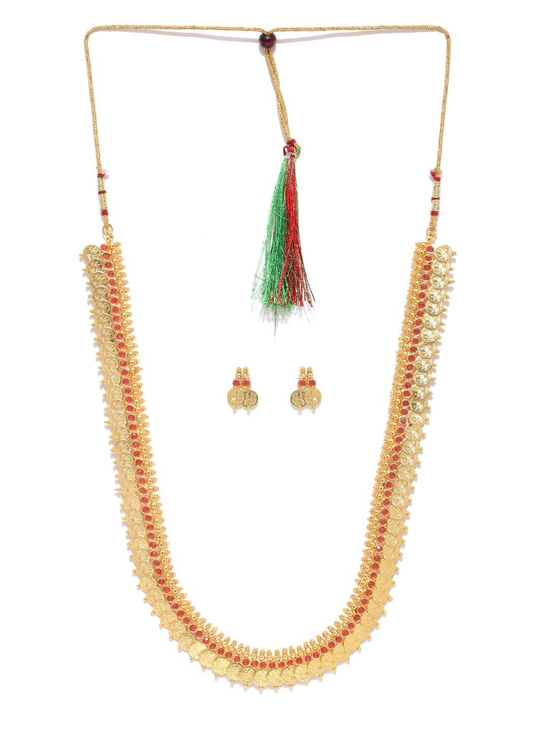 YouBella Long Maharani Red Temple Coin Traditional Necklace Set for Women Jewellery Set with Earrings for Women