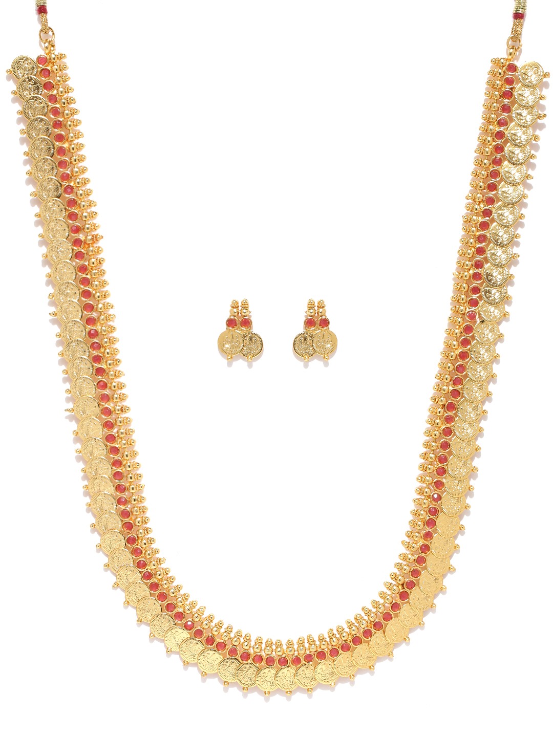 YouBella Long Maharani Red Temple Coin Traditional Necklace Set for Women Jewellery Set with Earrings for Women