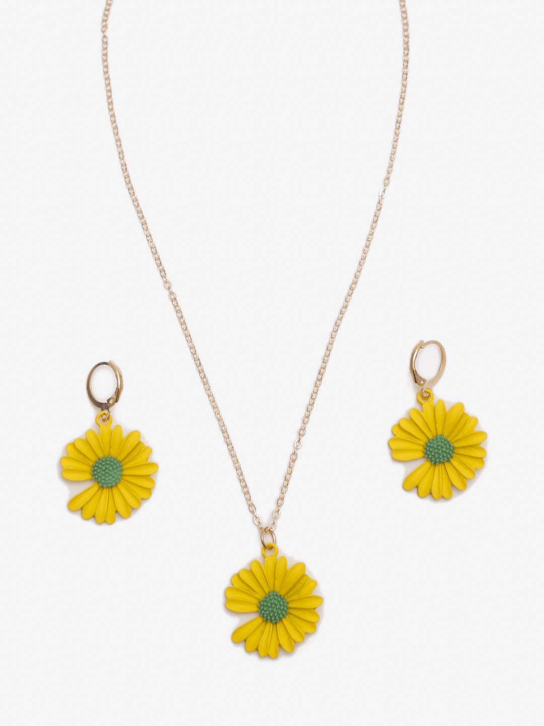 YouBella 
Gold-Plated Yellow & Green Floral-Shaped Jewellery Set