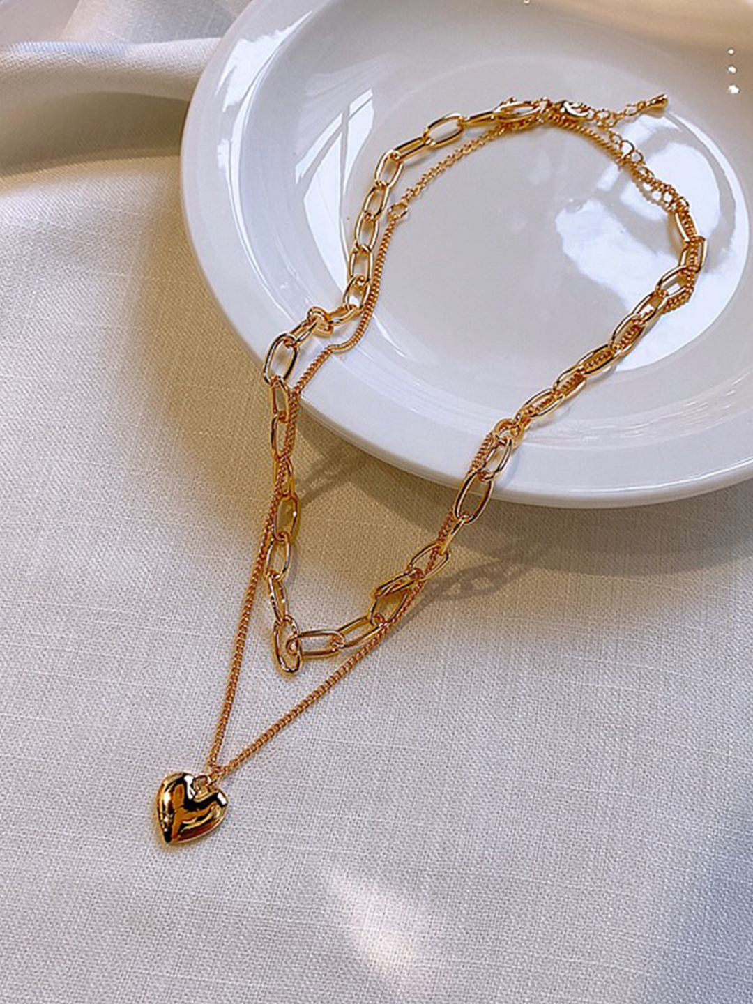 YouBella Jewellery Gold Plated Heart Shaped Necklace Chain for Girls and Women (Gold) (YBNK_50161)