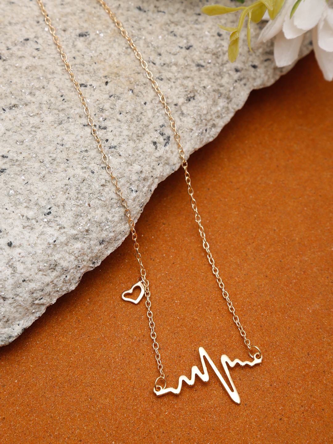 YouBella Jewellery Gold Plated Heart Beat Shaped Necklace Chain for Girls and Women (Gold) (YBNK_50162)
