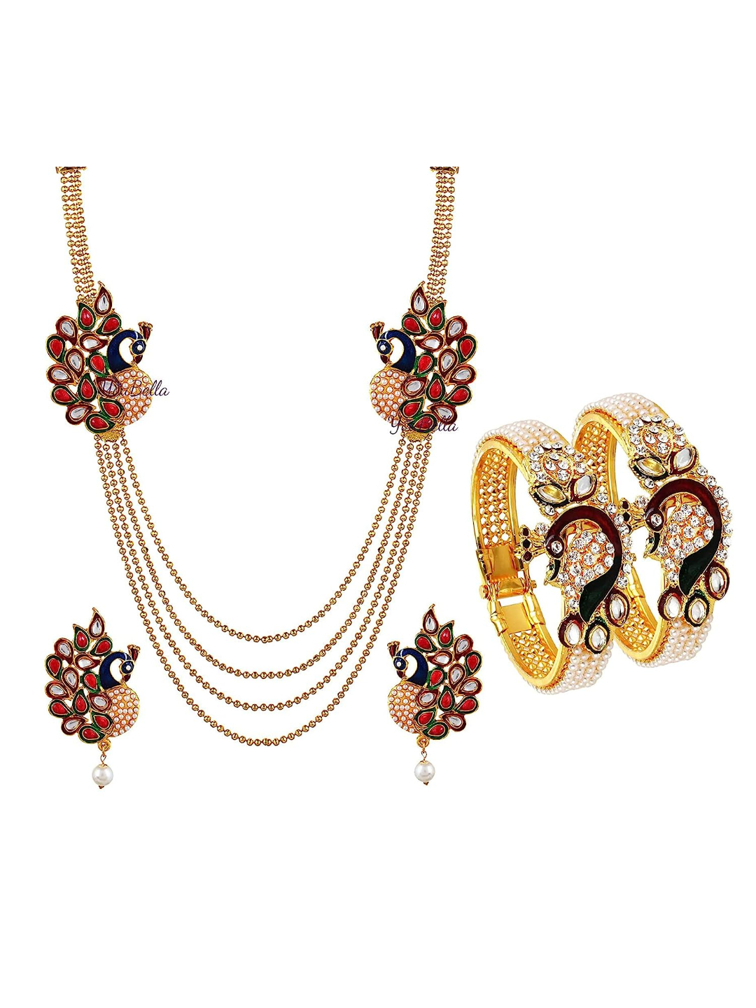 YouBella Jewellery Gold Plated Necklace Jewellery Set and Bangles Combo for Girls and Women (Multi-Color) (YBNK_50165)