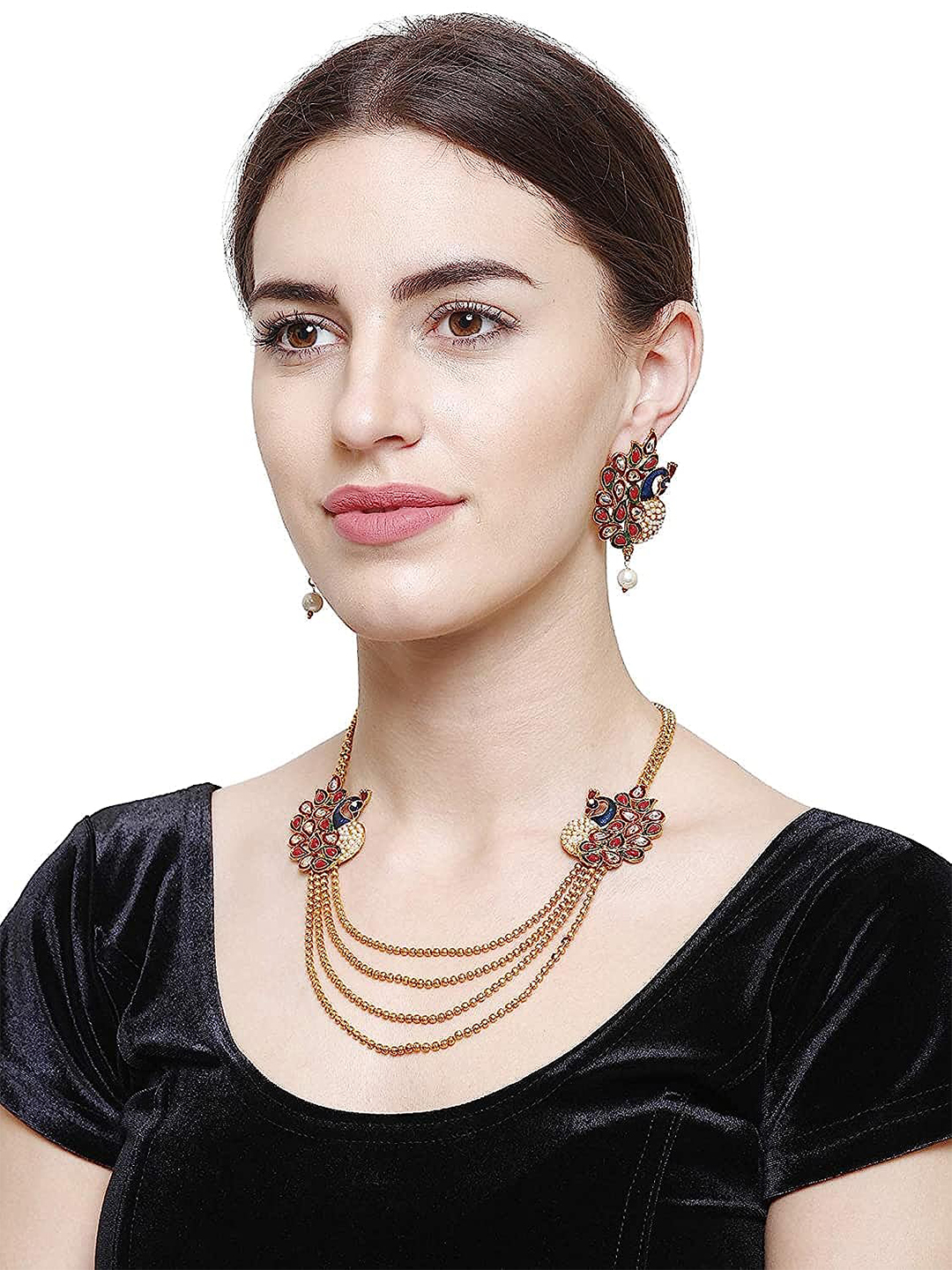 YouBella Jewellery Gold Plated Necklace Jewellery Set and Bangles Combo for Girls and Women (Multi-Color) (YBNK_50165)