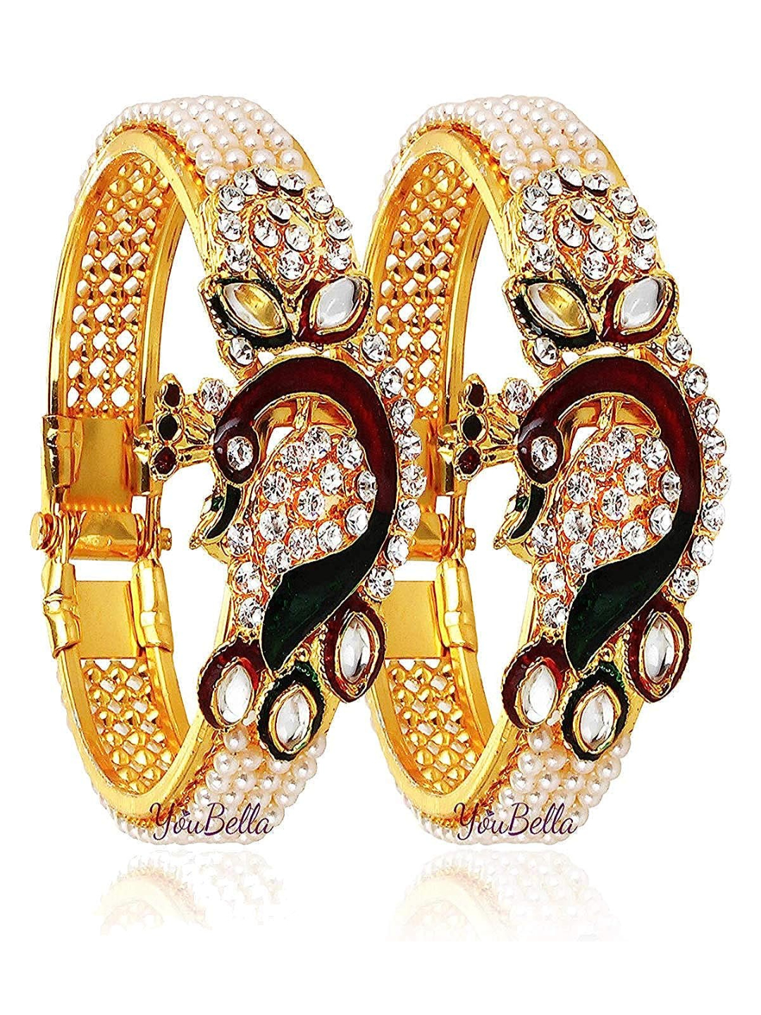 YouBella Jewellery Gold Plated Necklace Jewellery Set and Bangles Combo for Girls and Women (Multi-Color) (YBNK_50165)
