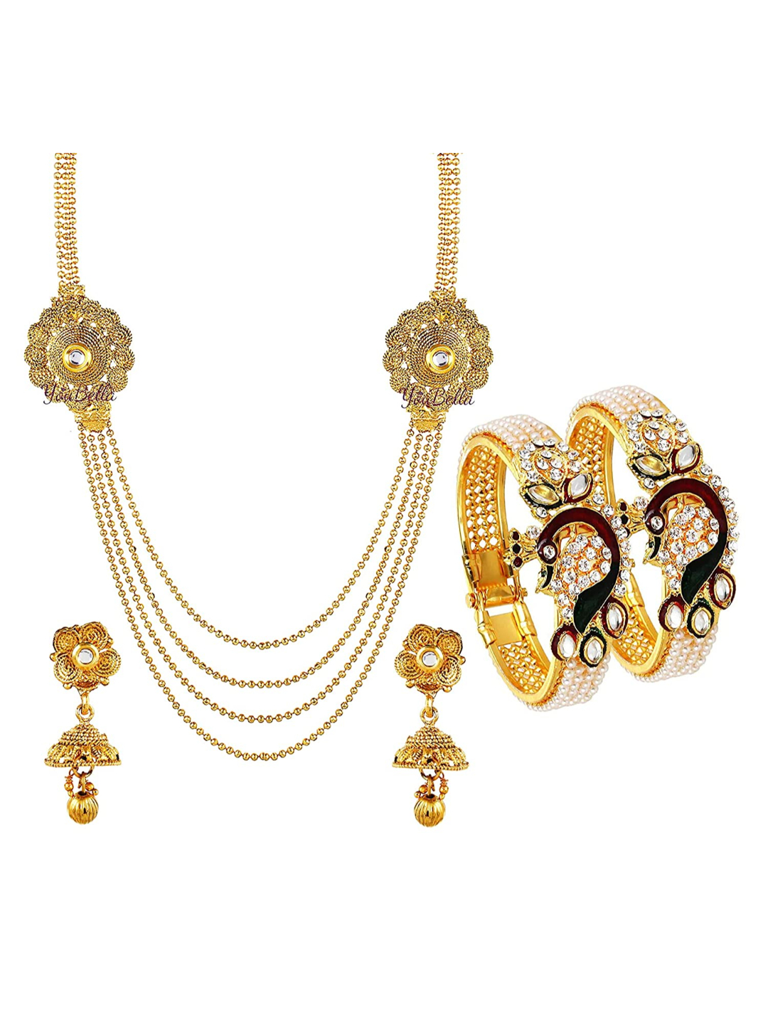 YouBella Jewellery Gold Plated Necklace Jewellery Set and Bangles Combo for Girls and Women (Multi-Color) (YBNK_50166)